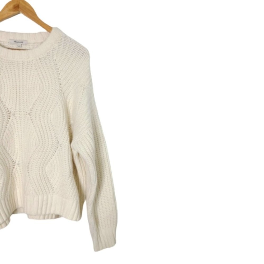 MADEWELL Charley Cream Cable Knit Sweater Womens Pointelle Wool Pullover Size XL - Picture 5 of 15
